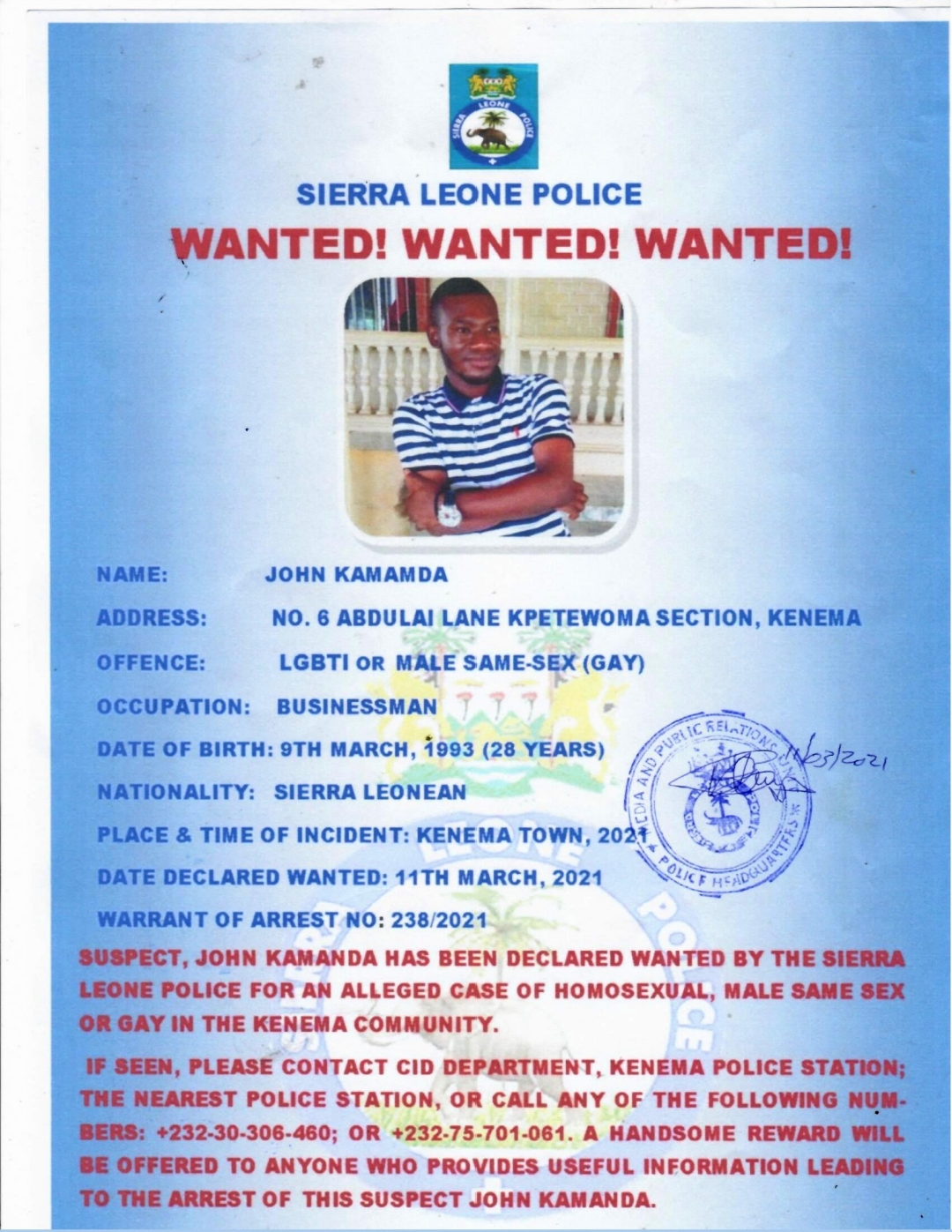 POLICE LAUNCH MANHUNT FOR KENEMA BUSINESSMAN FOLLOWING ALLEGATIONS OF SAME-SEX ACTIVITY